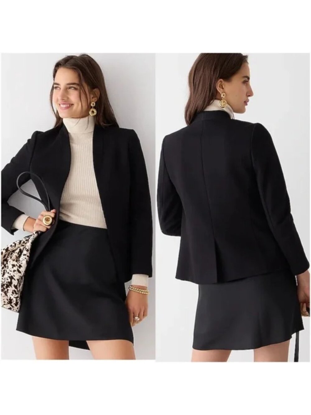 J.CREW Going-out Open Front Blazer in Stretch Twill in Black Size 12